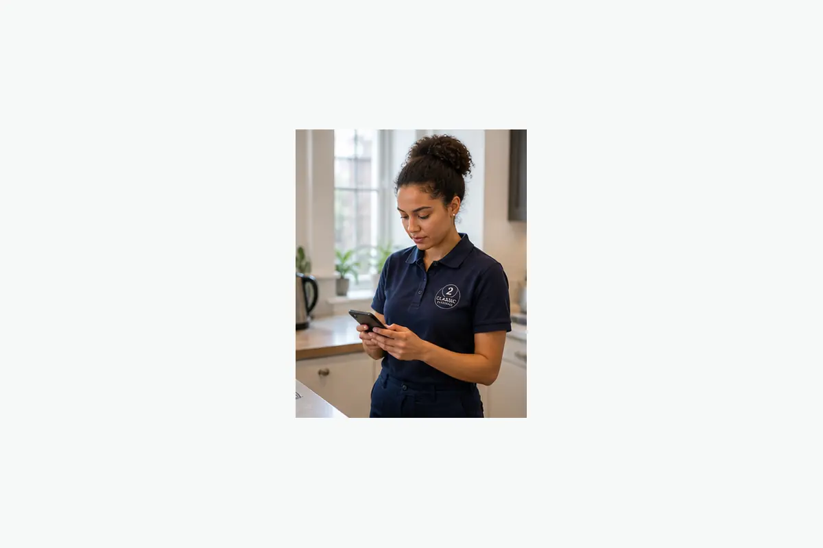Professional cleaner completing a detailed floor clean in Fulham